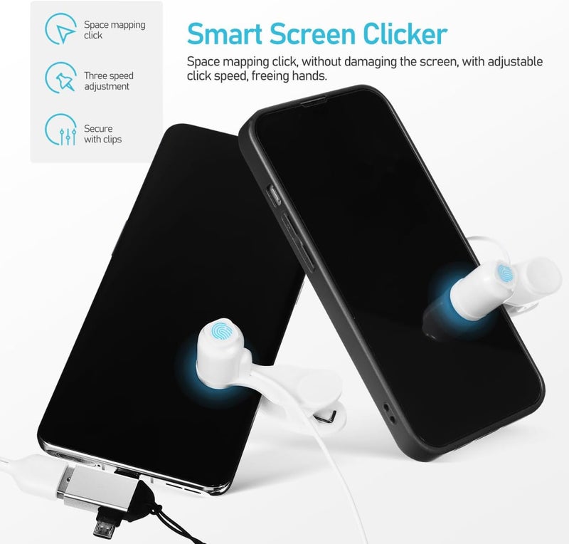 UKCOCO Auto Clicker for Phone with Screen Clicker and Silver USB OTG Adapter 2-in-1 Micro USB to C Converter for Gaming Shopping and Live Streaming - Image 3